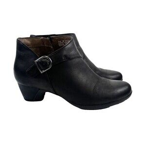 Dansko Darbie Bootie Ankle Boot Black Leather Zip Heel Buckle Womens 38 US 7.5-8
